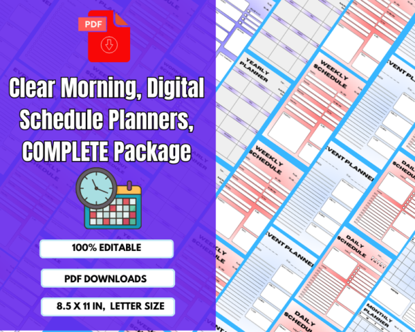 Printable PDF Schedule Planners - Daily Planner, Weekly Planner