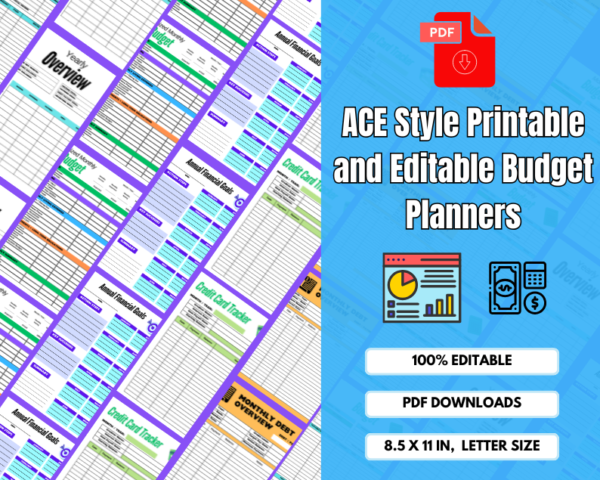 ACE Style Printable and Editable Budget Planners